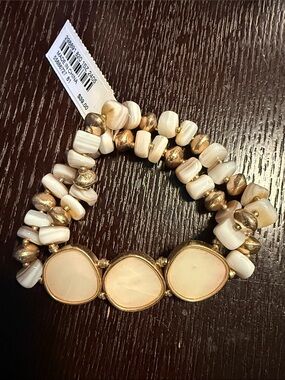 J.Jill Cream and Gold Beaded Triple-Stone Stretch Bracelet